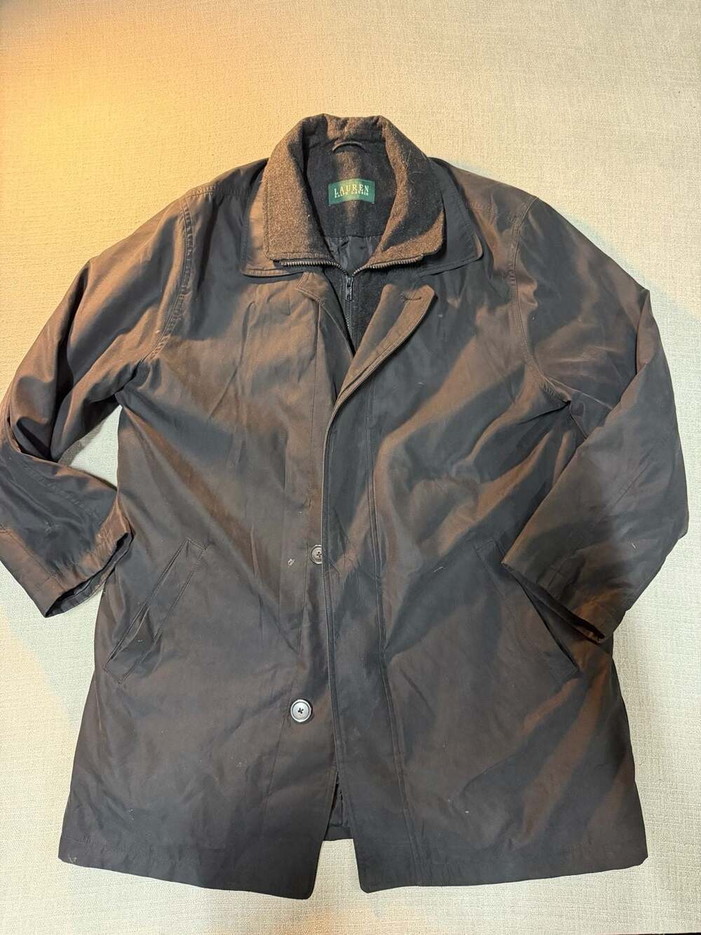 Lauren Ralph Lauren Black Rain Coat Jacket With Removable Wool Liner